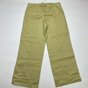ACROSS‎ Lined Wide Leg Linen Pants Bow Back Zip Closure Green Women XXL NWT $110